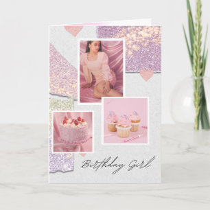 Pink Birthday Girl angepasste geklappte Grußkarte Karte