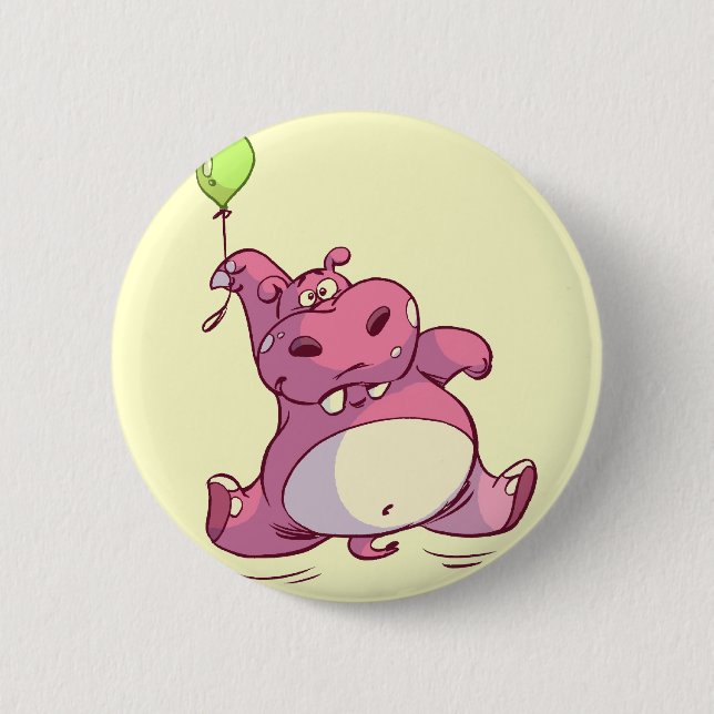 Pink Birthday Hippo Button (Vorderseite)