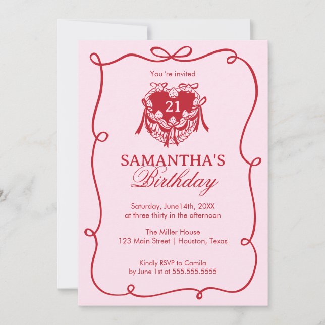 Pink Birthday Invitation Einladung (Vorderseite)