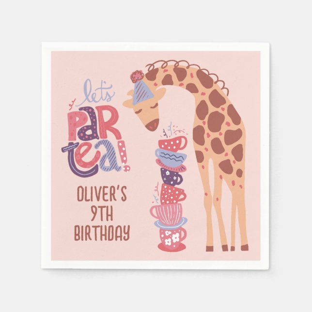 Pink Birthday ParTea Giraffe Papier Napkin Serviette (Vorderseite)