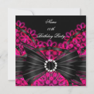 Pink Birthday Party Black Lace Diamond Einladung