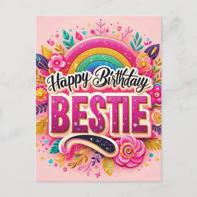 Pink Birthday Postcard für die besten Freunde Postkarte (Vorderseite)