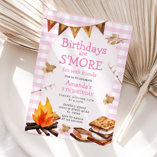 Pink Birthday sind S'mores Fun Campfire Gingham Einladung