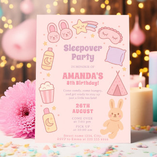 Pink Birthday Suchen Sie nach Sleepover Fun Einladung