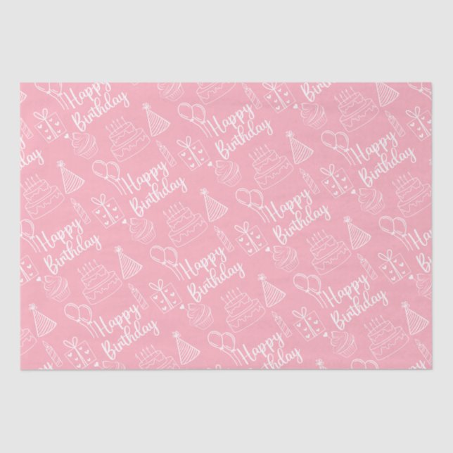 Pink Birthday Tissue Paper Seidenpapier (Vorderseite)