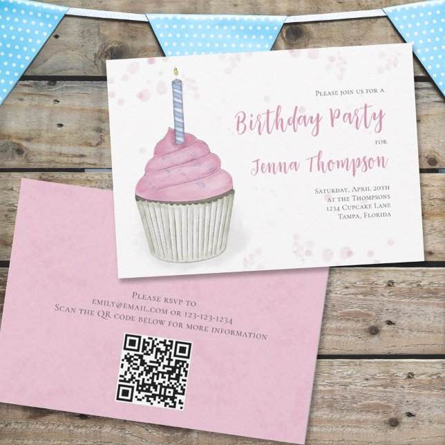 Pink Birthday Whimsical Niedlich Cupcake Simple Einladung (Von Creator hochgeladen)