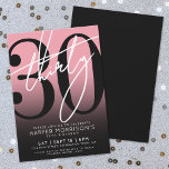 Pink Black 30. Geburtstagsfeier Party Einladung<br><div class="desc">Feiern Sie 30 Jahre im Stil mit diesem modernen rosa bis schwarzen Gefälle 30. Geburtstag Party Einladung. Das Design zeichnet sich durch eine große schwarze "30" über die meisten Karten aus, die mit einem handgeschriebenen, weißen "30"-Skript überlagert ist, um einen kühlen, zeitgenössischen Look zu erhalten. Die Details des Party liegen...</div>