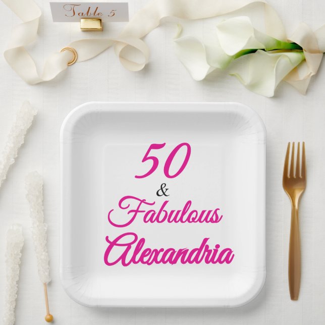 Pink Black 50 & Fantastisch 50. Geburtstag  Pappteller (Hochzeit)