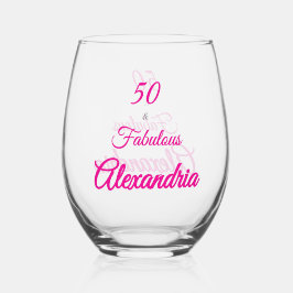 Pink Black 50 & Fantastisch 50. Geburtstag  Weinglas Ohne Stiel