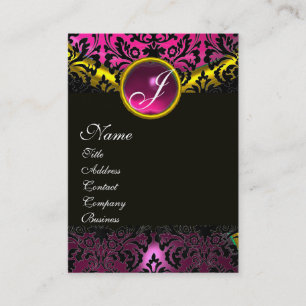 PINK BLACK AMETHYST DAMASK MONOGRAMM, Fuchsia Gold Visitenkarte