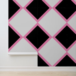 Pink Black and White Diamond Checkerboard Dramatis Tapete
