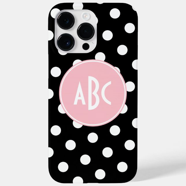 Pink Black and White Polka Dot Monogram Case-Mate iPhone Hülle (Rückseite)