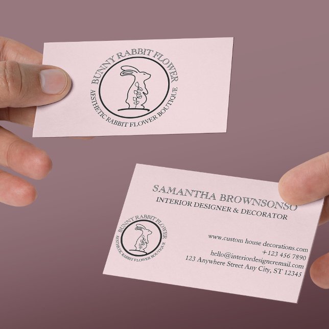 Pink Black Animal Blume Circle Frame Rabbit Visitenkarte (Pink Black Animal Flower Circle Frame Rabbit Business Card
)