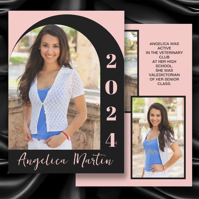 Pink Black Arch Foto Class of 2024 Abschluss (Pink and black arch-photo high school graduation Class of 2024 announcement)