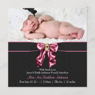 Pink Black Baby Girl Foto Geburtserklärung Ankündigung