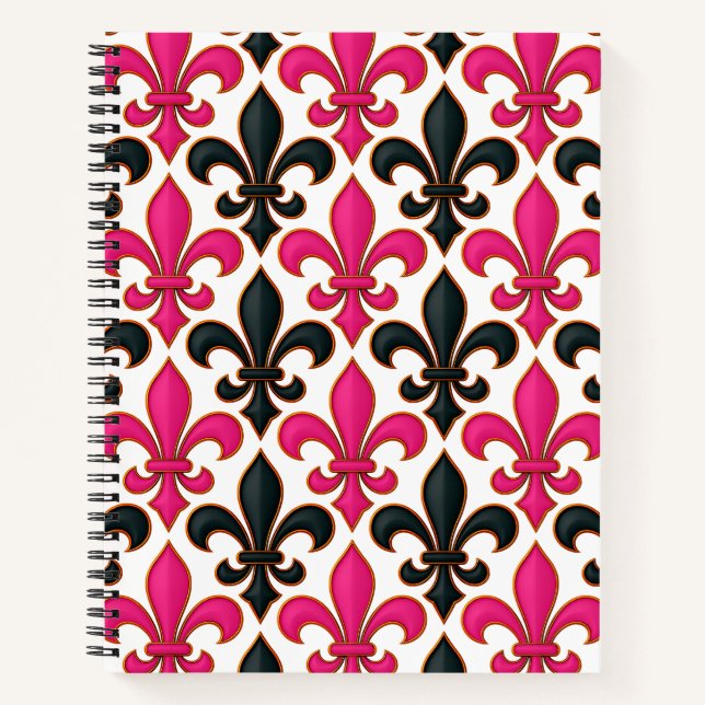 Pink Black Baroque Fleur-de-lis Pattern Design  Notizbuch (Vorderseite)