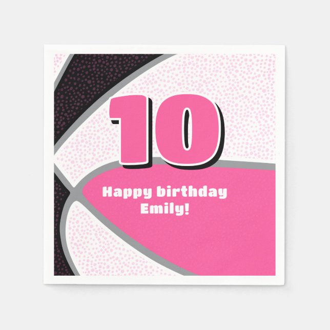 Pink Black Basketball Girls Sportfest Serviette (Vorderseite)