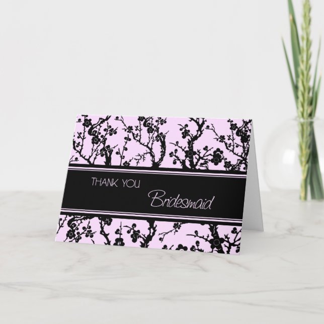 Pink Black Blossoms Bridesmaid Danke Karte (Vorderseite)