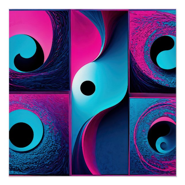 Pink Black Blue Geometric Abstrakt Poster (Vorderseite)