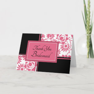Pink & Black Blume Vielen Dank Bridesmaid Card Dankeskarte