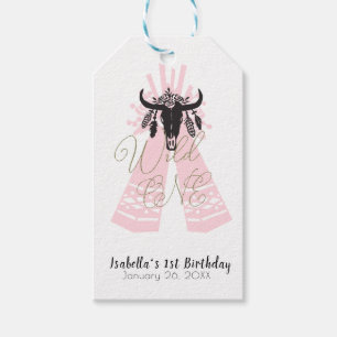 Pink & Black Boho Wild ONE Girls Geburtstagsparty Geschenkanhänger