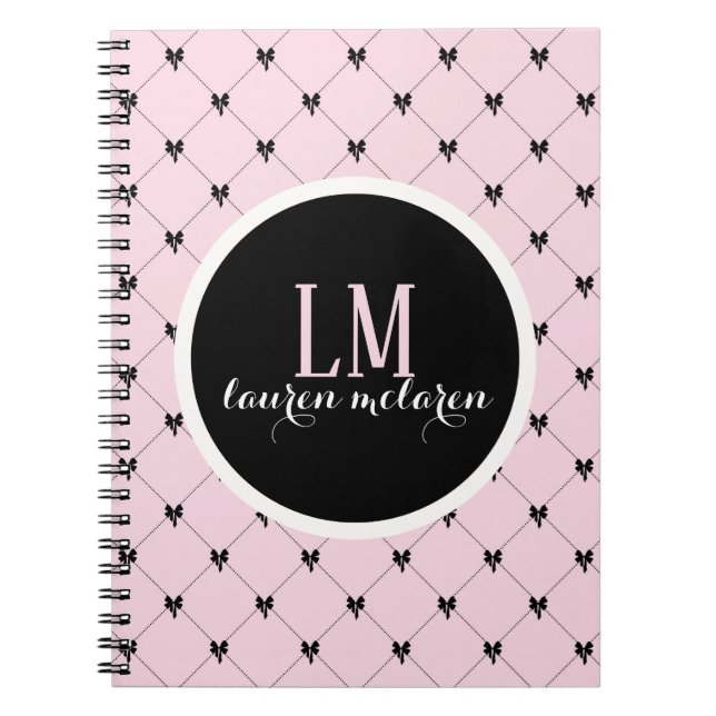 Pink & Black Bow Monogram Notebook Notizblock (Vorderseite)