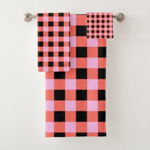 Pink Black Checkered Gingham Pattern Badhandtuch Set