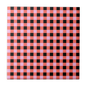Pink Black Checkered Gingham Pattern Fliese