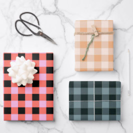 Pink Black Checkered Gingham Pattern Geschenkpapier Set