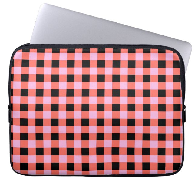 Pink Black Checkered Gingham Pattern Laptopschutzhülle (Vorderseite)