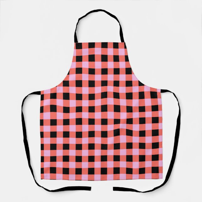 Pink Black Checkered Gingham Pattern Schürze (Vorderseite)