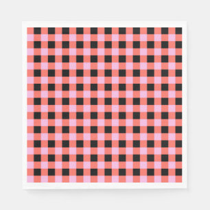 Pink Black Checkered Gingham Pattern Serviette