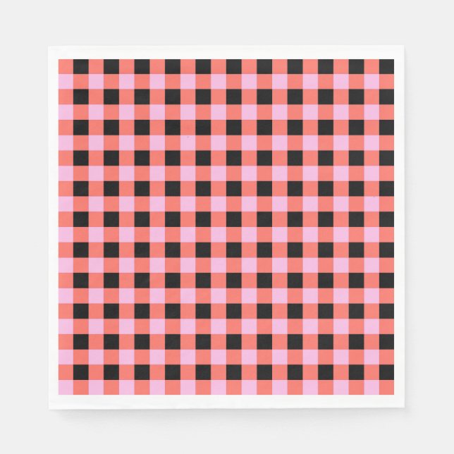 Pink Black Checkered Gingham Pattern Serviette (Vorderseite)