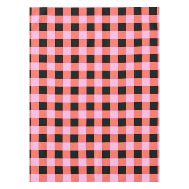 Pink Black Checkered Gingham Pattern Tischdecke (Vorderseite)