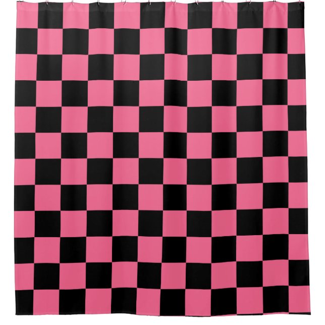 Pink Black Checkered Karo Pattern Duschvorhang (Vorderseite)