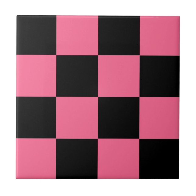Pink Black Checkered Karo Pattern Fliese (Vorderseite)