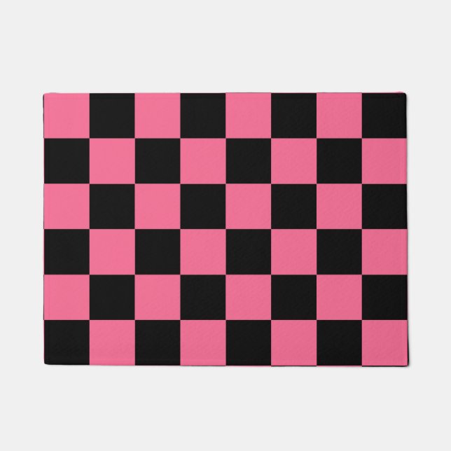 Pink Black Checkered Karo Pattern Fußmatte (Vorderseite)