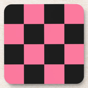 Pink Black Checkered Karo Pattern Getränkeuntersetzer