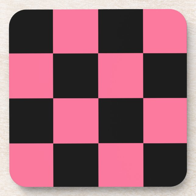 Pink Black Checkered Karo Pattern Getränkeuntersetzer (Vorderseite)