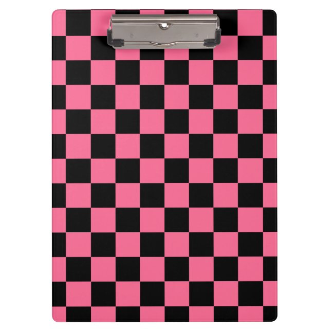 Pink Black Checkered Karo Pattern Klemmbrett (Vorderseite)