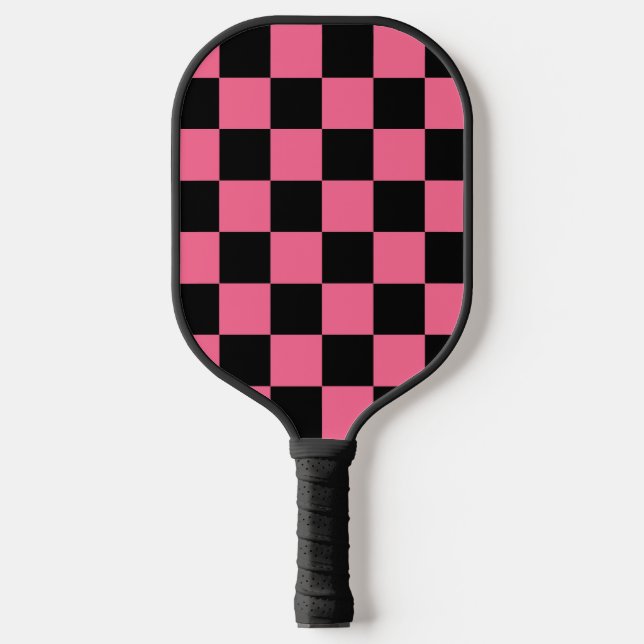 Pink Black Checkered Karo Pattern Pickleball Schläger (Vorderseite)