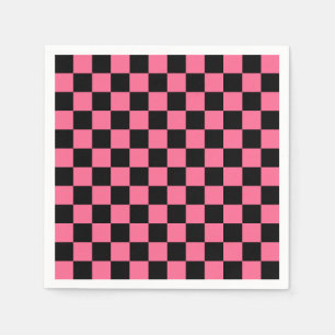 Pink Black Checkered Karo Pattern Serviette