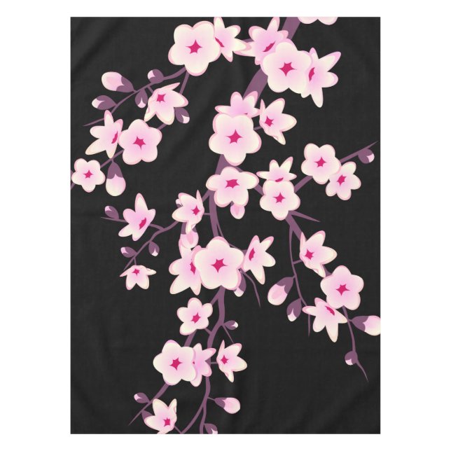 Pink Black Cherry Blossom und Gold Streifen Tischdecke (Vorderseite)