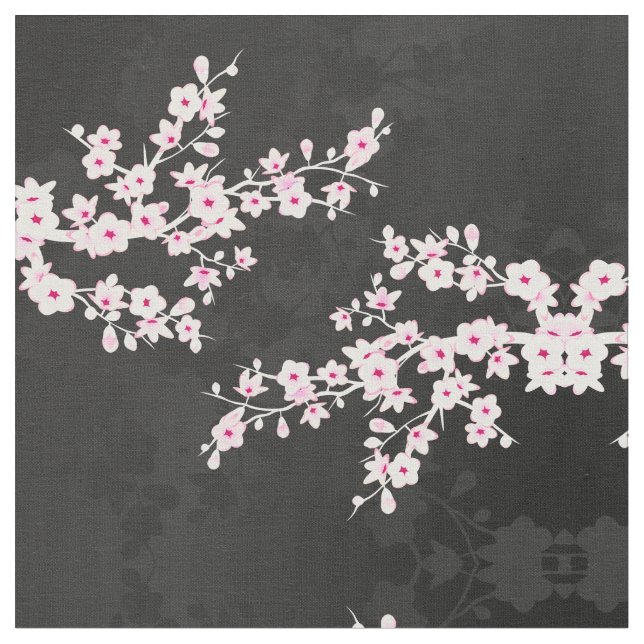 Pink Black Cherry Blossoms Muster Stoff (Nahaufnahme)