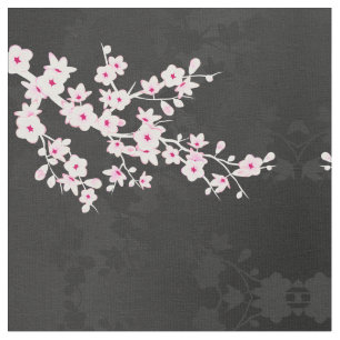 Pink Black Cherry Blossoms Muster Stoff