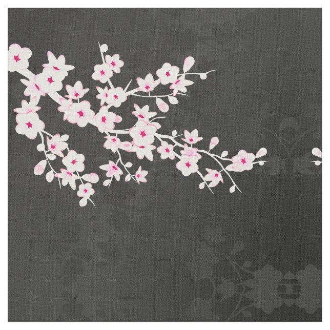 Pink Black Cherry Blossoms Muster Stoff (Nahaufnahme)