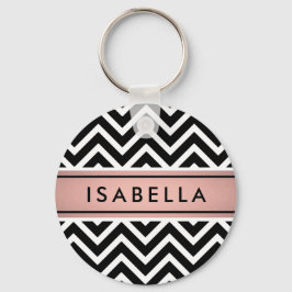 Pink & Black Chevron Pattern Girly Faux Rose Gold Schlüsselanhänger