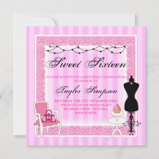 Pink & Black Chic Sweet16 Geburtstag einladen Einladung