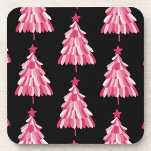 Pink Black Christmas Tree Getränkeuntersetzer