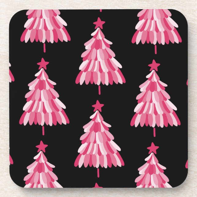 Pink Black Christmas Tree Getränkeuntersetzer (Vorderseite)
